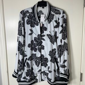Relativity Women’s Black‎ and White Floral Zip Up Bomber Jacket Plus Size 2X